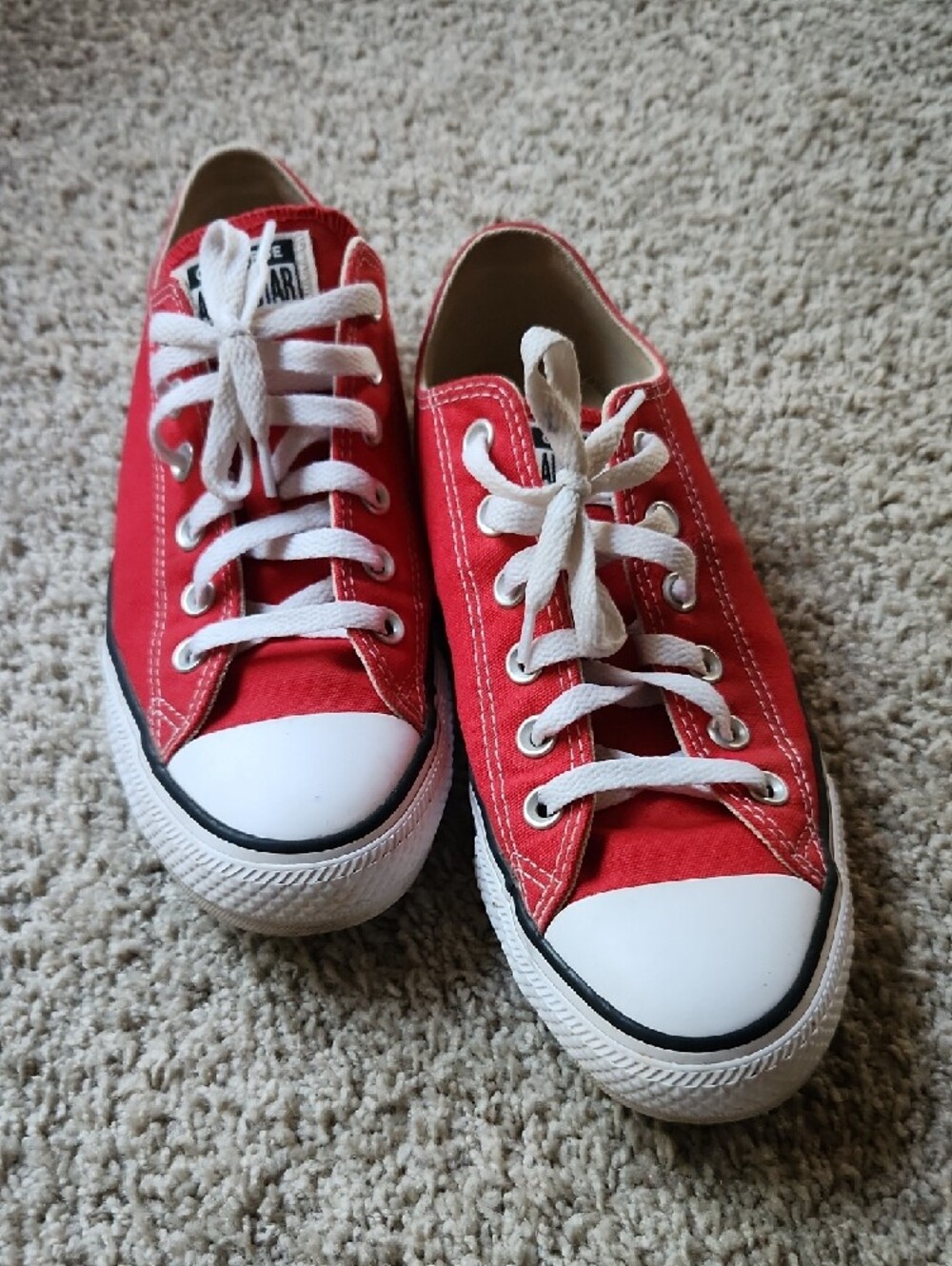 Converse Adult Low Top Sneakers in Red with White Accents - Picture 2 of 5
